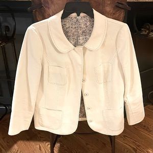 Boden Off White Cropped Linen Jacket with Peter Pan Collar and Patch Pockets, 10